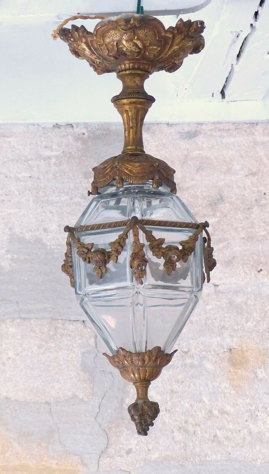 18" Antique Baccarat French Hall Lantern 19TH Chandelier Ceiling Gilded Bronze