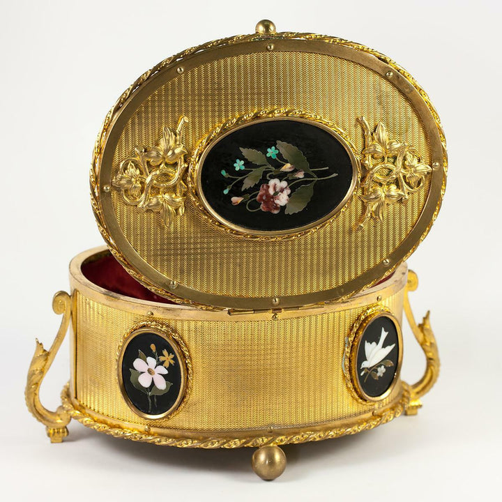 Fine Antique Pietra Dura Jewelry Box, Casket, 5 Perfect Mosaic Plaques, Italy