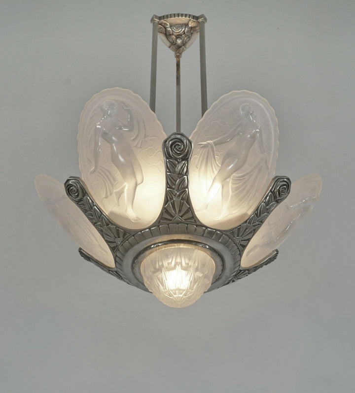 MULLER FRÈRES : French 1930 art deco chandelier ............... degué era France