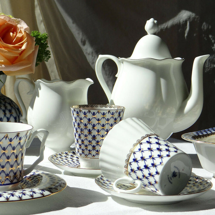 Dandelion Cobalt Net Coffee Cup & Saucer Imperial Porcelain Lomonosov Bone China