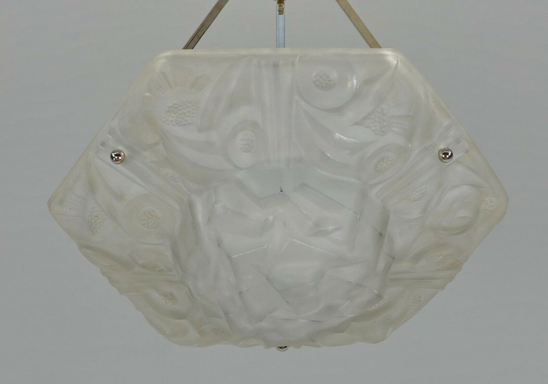 DEGUE : FRENCH 1930 ART DECO CHANDELIER PENDANT WITH BOWL .... lamp muller era