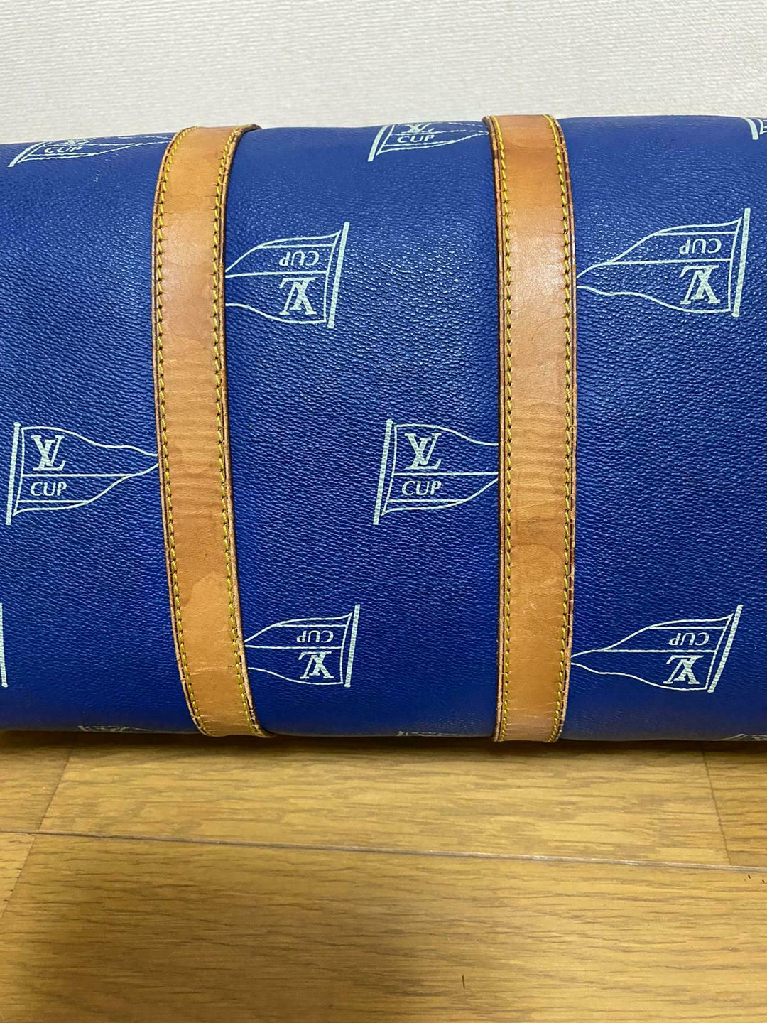 LOUIS VUITTON KEEPALL 45 BAG CUP 1992 BLUE LEATHER VINTAGE Boston