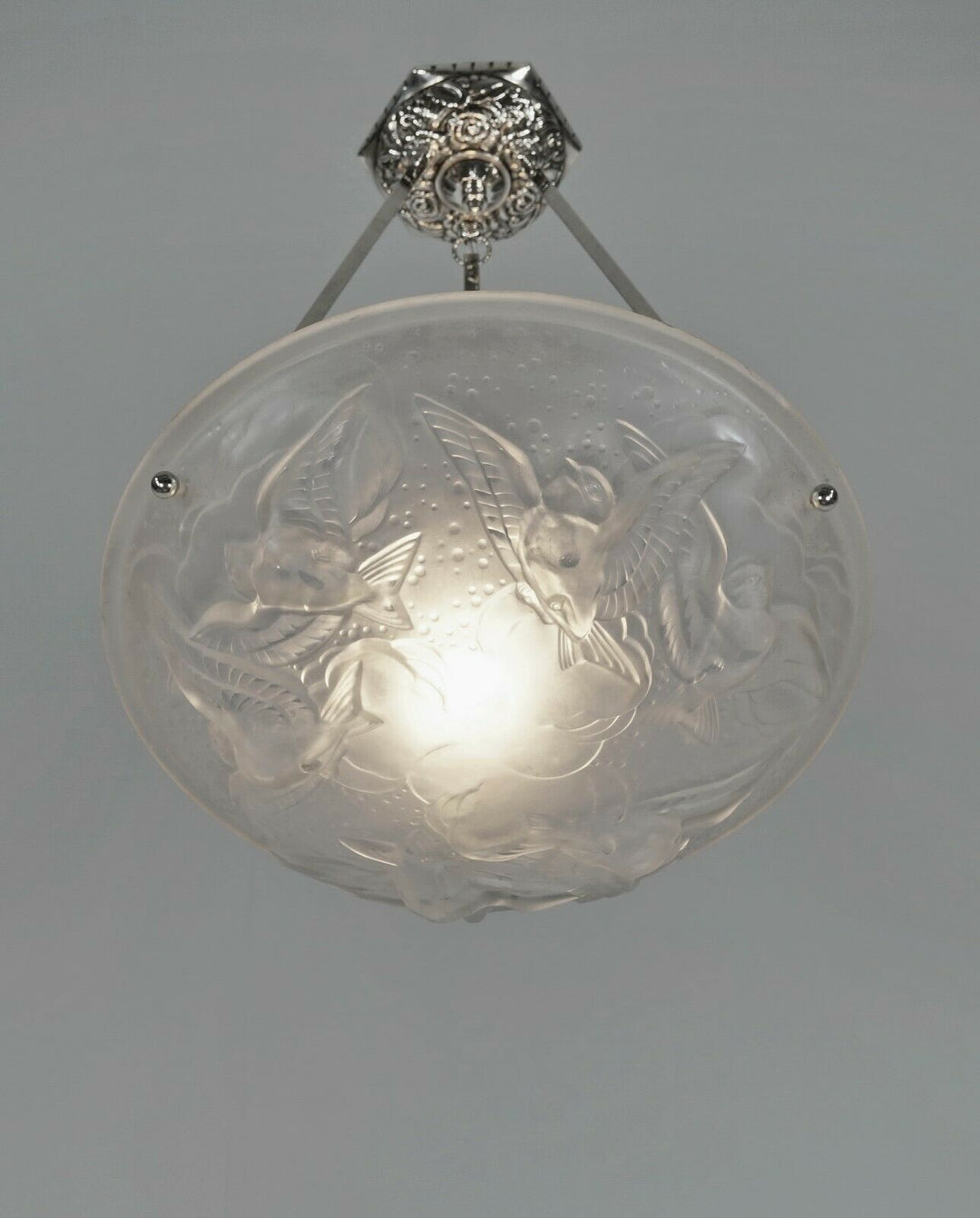 MULLER FRERES : FRENCH 1930 ART DECO PENDANT CHANDELIER . lamp France degue era