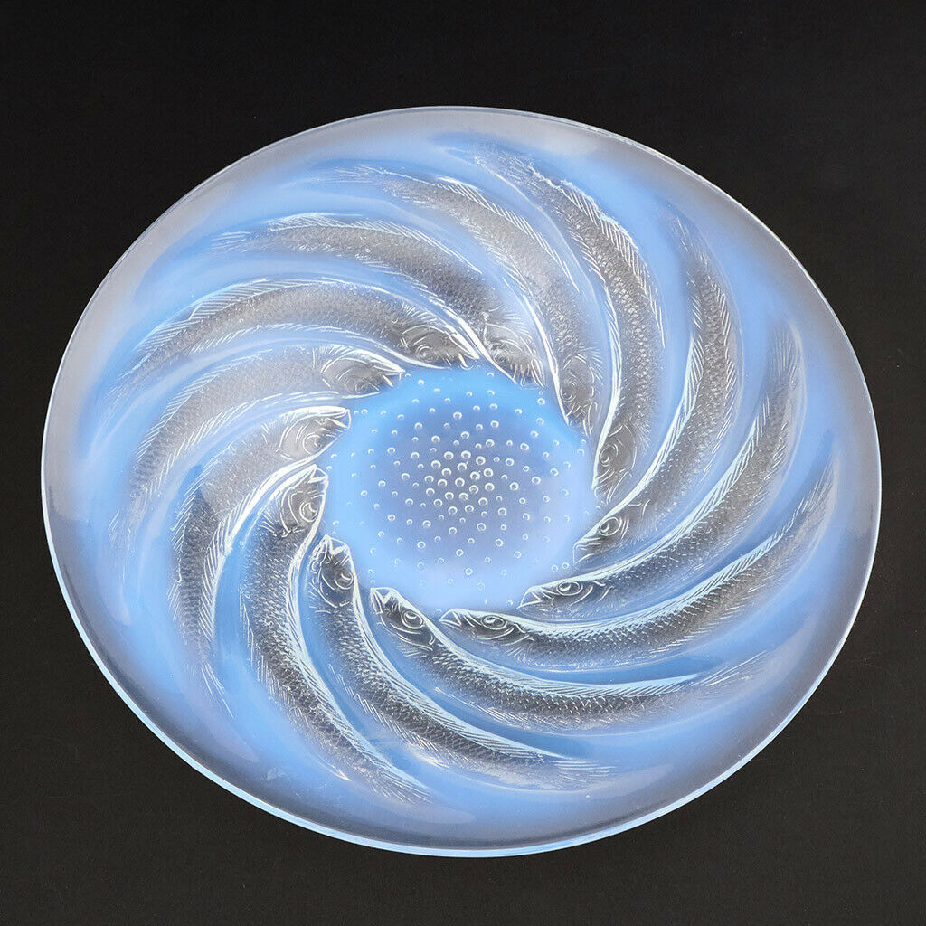 深淵なるオパルセント ラリック本人作品 ポワソン 大鉢24cm 魚群紋様 232 オパルセントのガラス製飾り鉢 「ポワッソン(魚)」NO,1