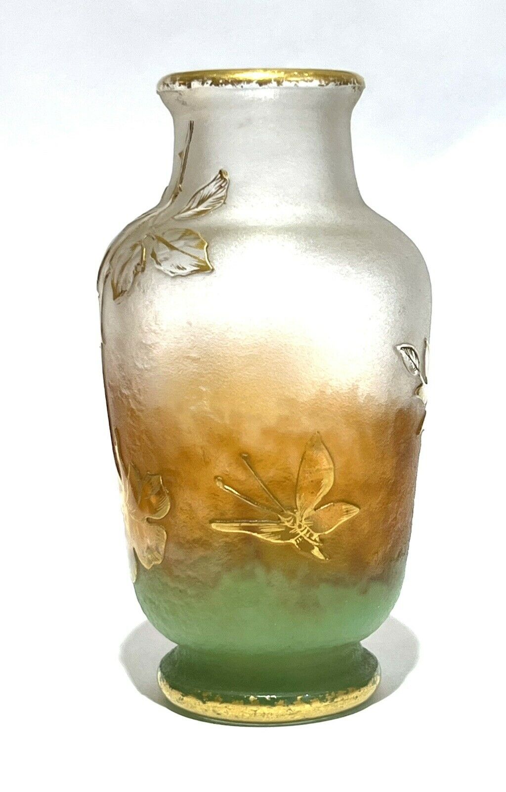Flower vase daum golden butterflies flowers butterfly gold acid etched