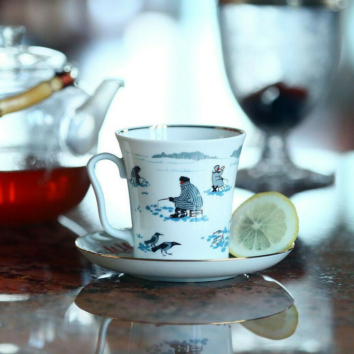 Imperial Porcelain Teacup & Saucer Lomonosov Mug LFZ No Scales! Fisherman Gift
