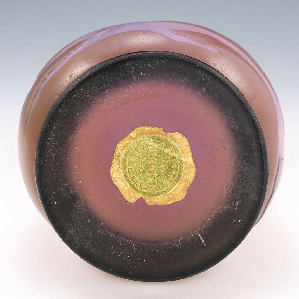 A Rare Galle Three Colour Aquatic Landscape Vase c1910