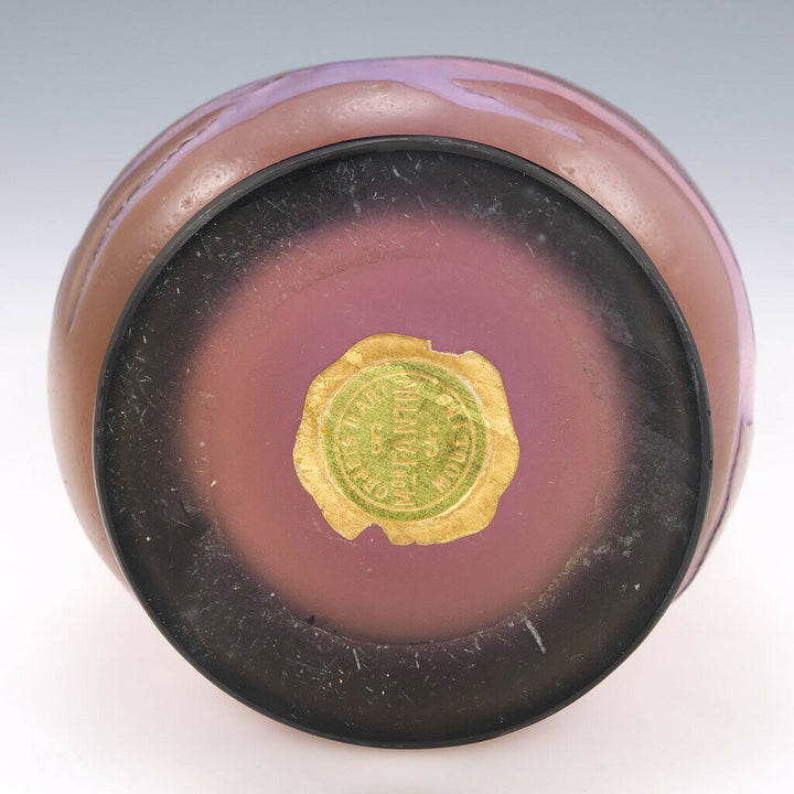 A Rare Galle Three Colour Aquatic Landscape Vase c1910
