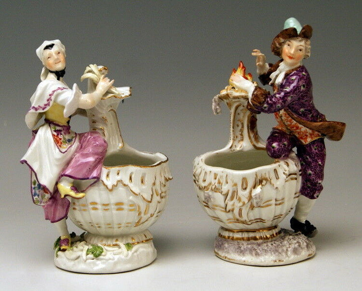マイセン人形(MEISSEN)四季シリーズより「夏と冬　男女の飾りつき調味料入れ」