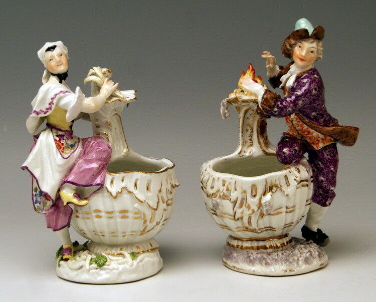 マイセン人形(MEISSEN)四季シリーズより「夏と冬 男女の飾りつき調味料 