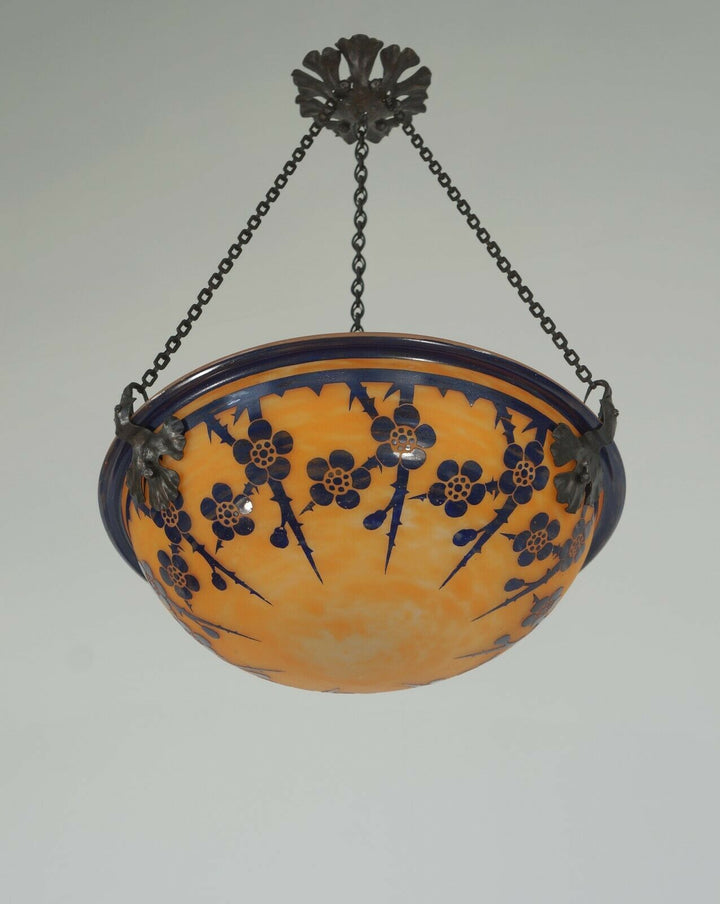 SCHNEIDER : FRENCH 1920 ART DECO PENDANT Le Verre Français cameo chandelier 1925