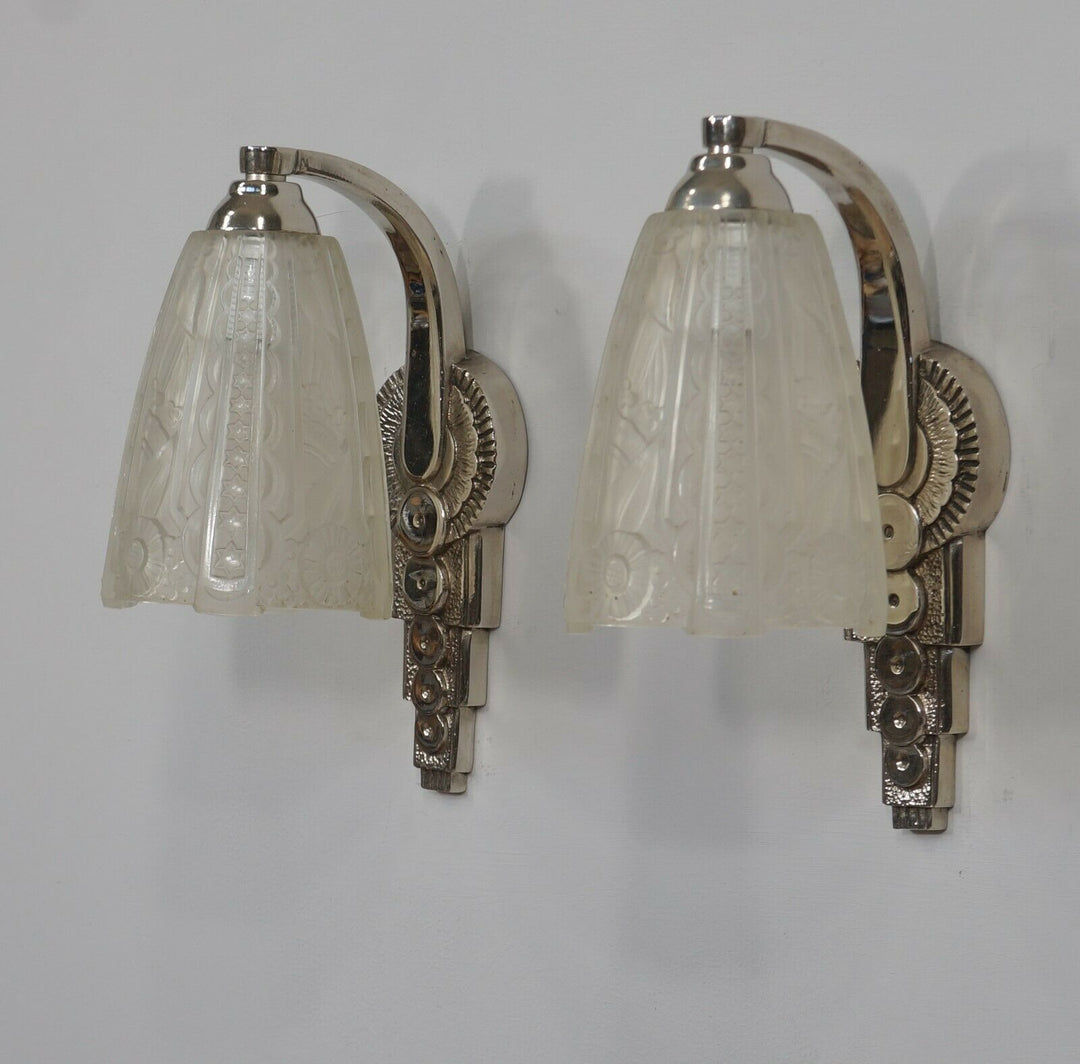 DONNA : PAIR OF 1930 FRENCH ART DECO WALL SCONCES ...... lights lamp 1925 muller