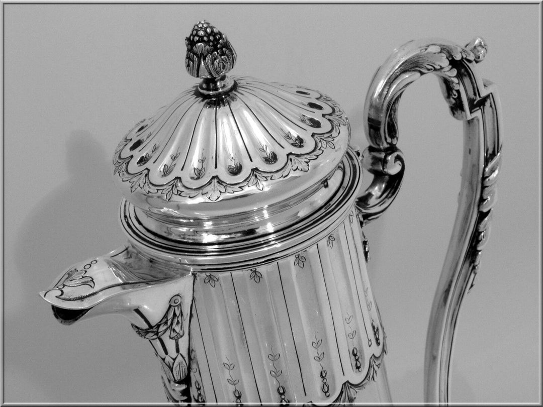 Antique French Sterling Silver & Crystal Serving Decanter, Pitcher Neoclassical