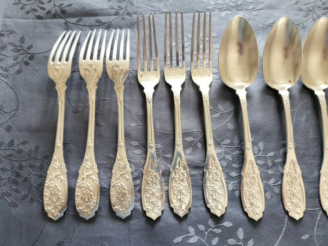 ARGENT MASSIF PUIFORCAT MODERNE FEUILLAGE 6 GRANDS COUVERTS DE TABLE L2