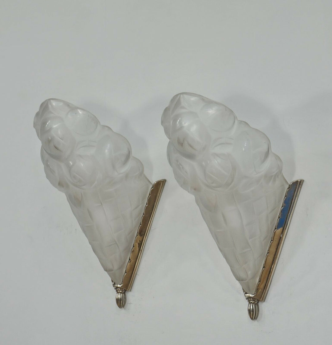 フランシス・ウーベン（Hubens）：フランス1930年代アールデコ調ウォールスコーンペアランプ（デュゲ作）