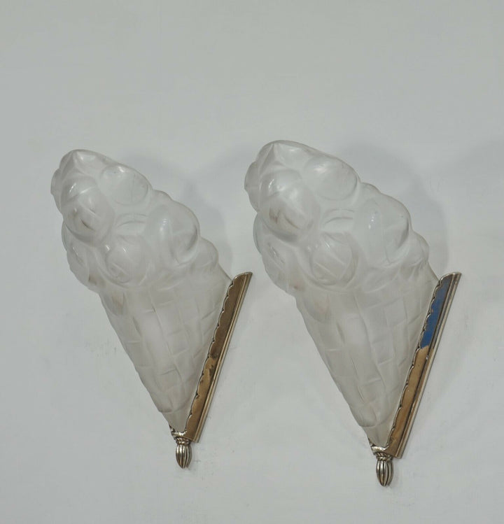 フランシス・ウーベン（Hubens）：フランス1930年代アールデコ調ウォールスコーンペアランプ（デュゲ作）