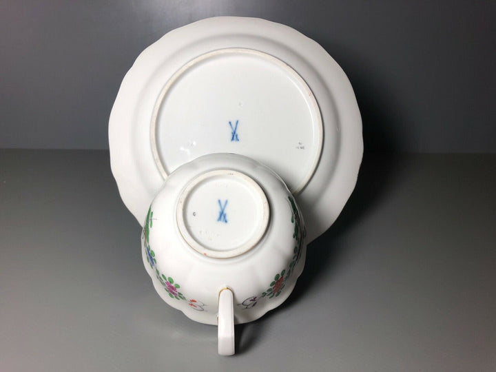 MEISSEN TASSE UND DESSERTTELLER INDISCHE MALEREI BUNT BLUMEN KAKIEMON GOLD