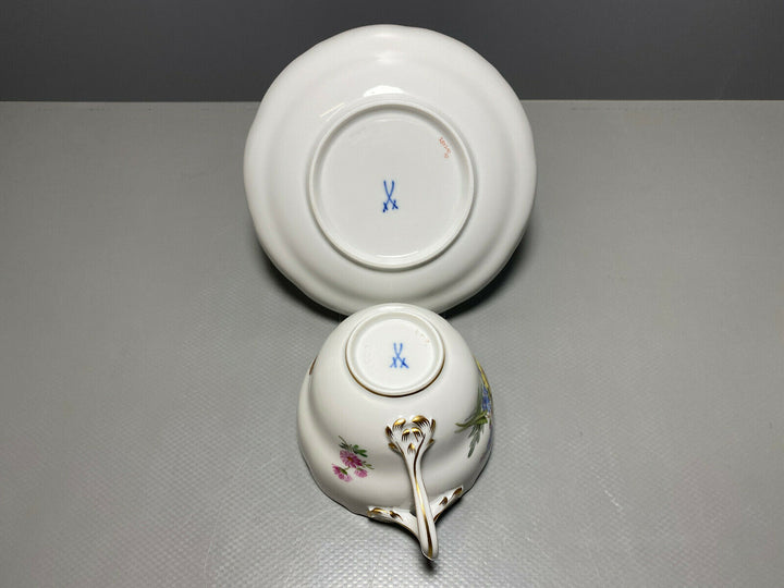 MEISSEN KAFFEE GEDECK 2-TLG TASSE UT NATURALISTISCHE BLUMENMALEREI SCHMETTERLING