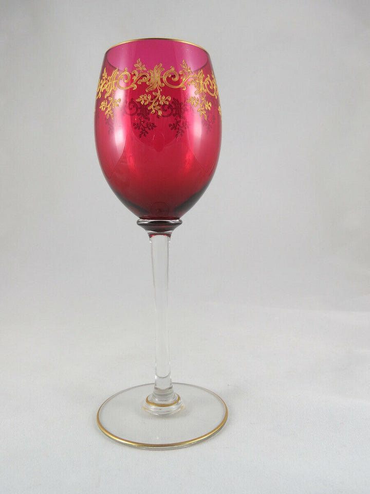 FINE FRENCH Baccarat RUBY GLASS SET OF 6 WINE GOBLET w/ GOLD, Recamier PATTERN