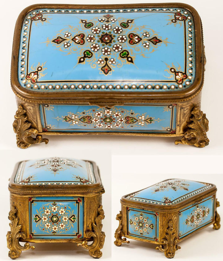 TAHAN, Paris: Antique Bressan or Severs Kiln-fired Enamel Jewelry Box, Casket