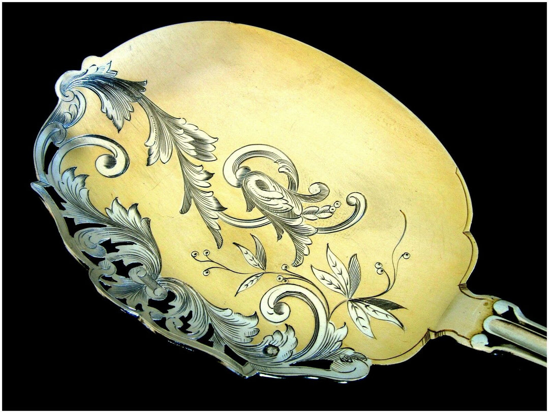 Soufflot Top French Sterling Silver 18k Gold Ice Cream Set 2 pc w/box Rococo