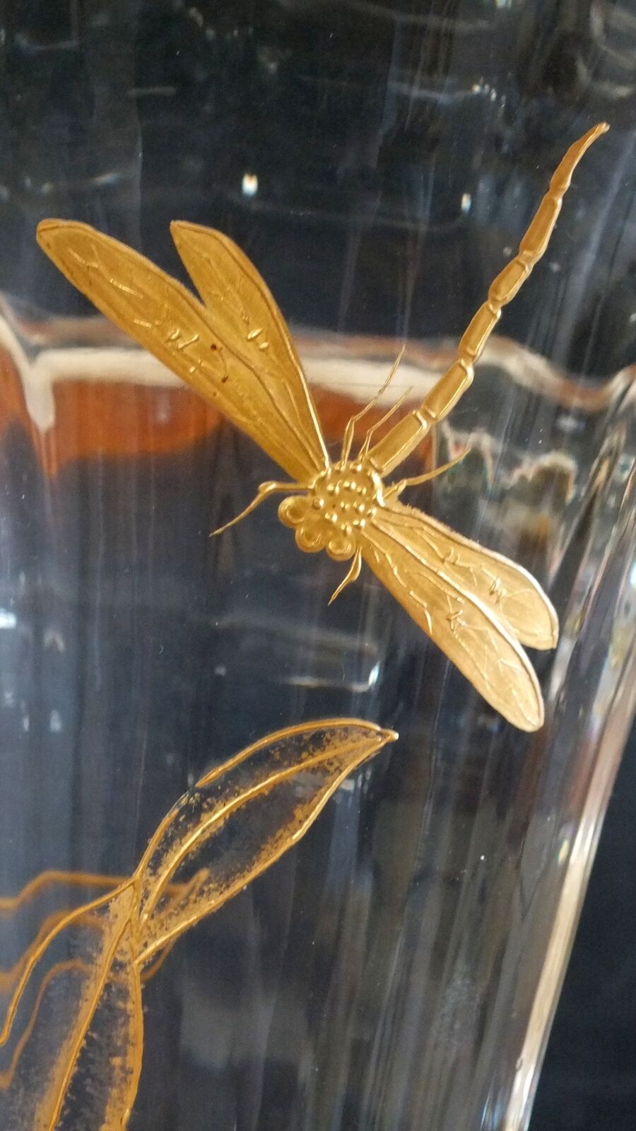 Grand Vase Art Nouveau Cornet Emaille Or Baccarat