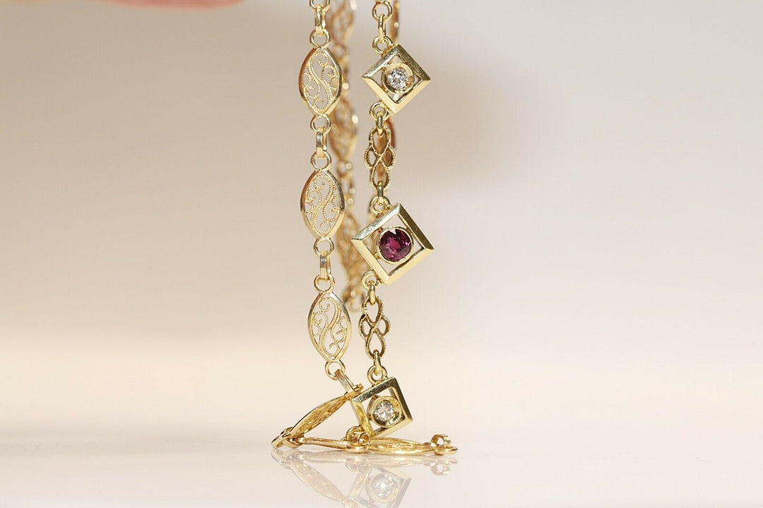 ヴィンテージ 18K ナチュラルダイヤモンドとルビーのネックレス