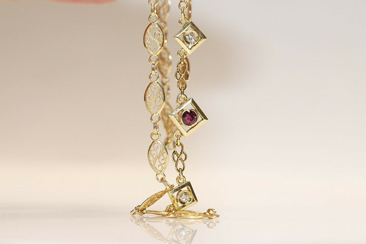 ヴィンテージ 18K ナチュラルダイヤモンドとルビーのネックレス