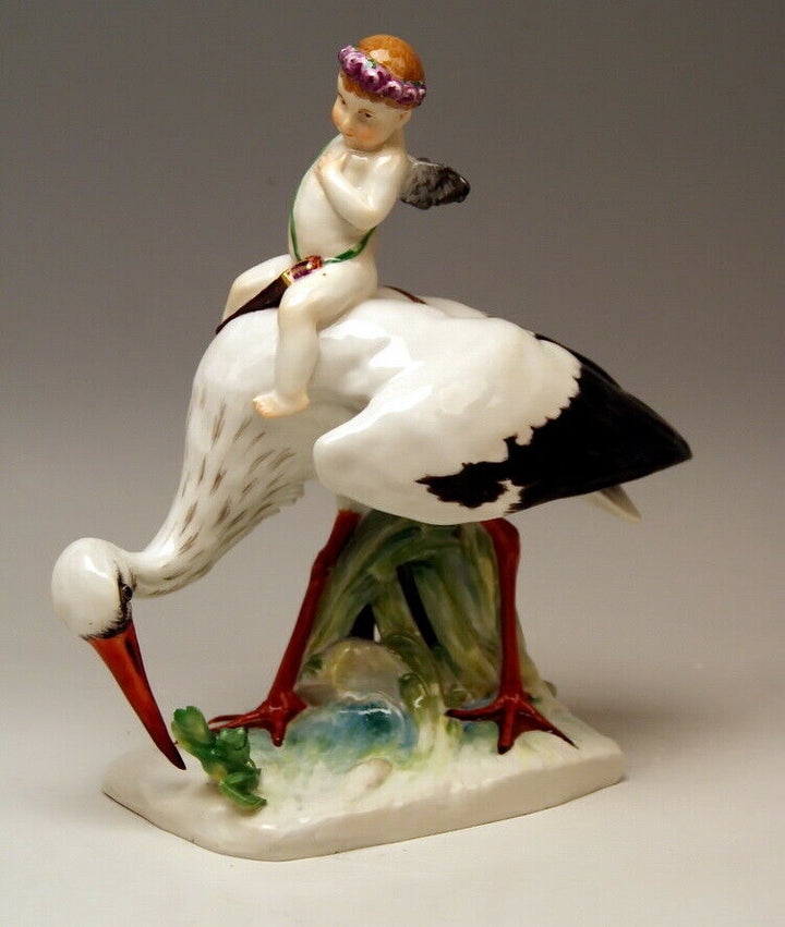MEISSEN マイセン FIGUR STORCH FROSCH AMORETTE M. WIEGAND STORK FROG CUPID MNR:Y171