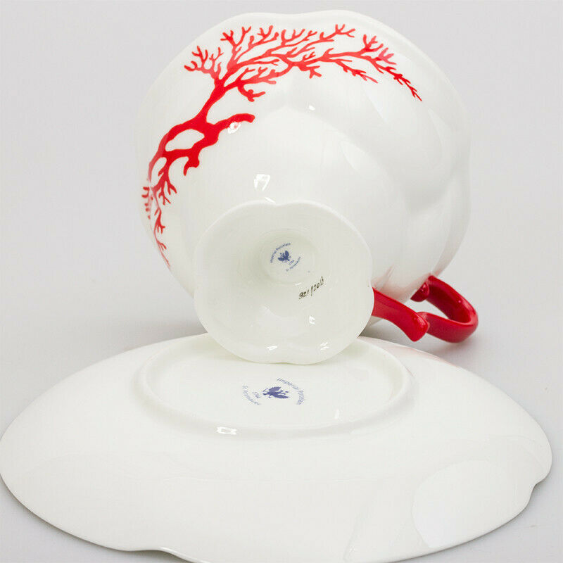 Coral Bone China Teacup and Saucer Lomonosov Imperial Porcelain LFZ IFZ
