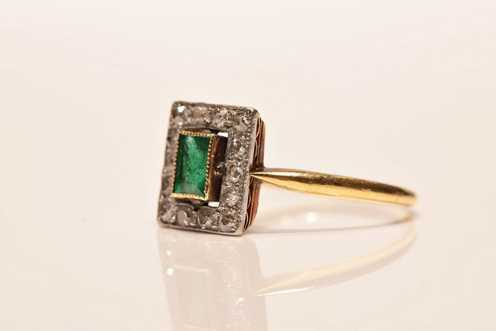 アンティーク ヴィクトリアン 18K ナチュラルダイヤモンドとエメラルドのリング