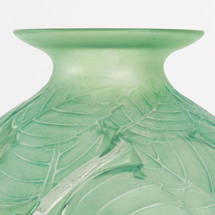 Vase Milan Verre Patine Vert René Lalique R.Lalique Green Stained Glass Leaves