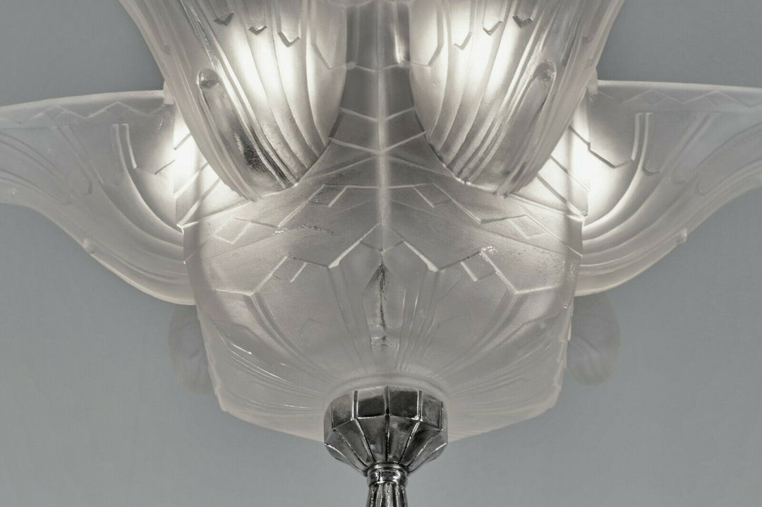 HANOTS : French 1930 art deco pendant chandelier .. lamp muller degué era France