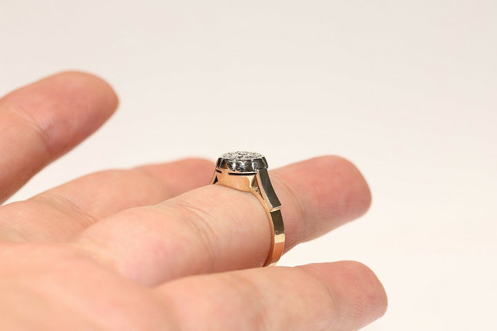 オールド オリジナル 14K ナチュラルダイヤモンドのロシアンリング