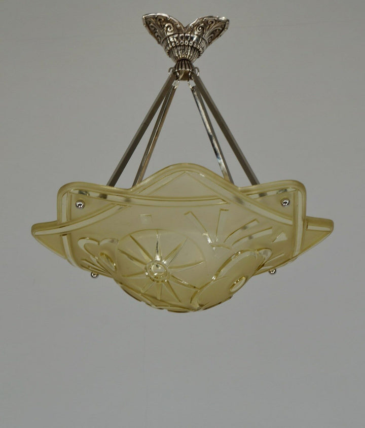 DEGUE : FRENCH 1930 ART DECO CHANDELIER ... pendant lustre lamp lampe muller era