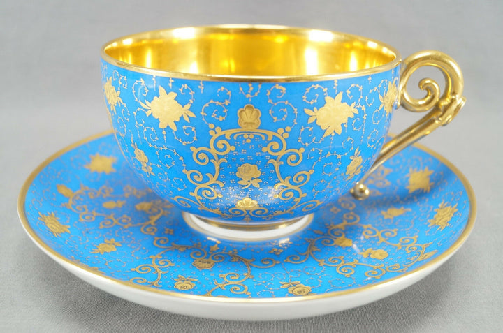 19th Century KPM Berlin Wilhelm I Royal Blue Gold Floral Oversized Cup & Saucer