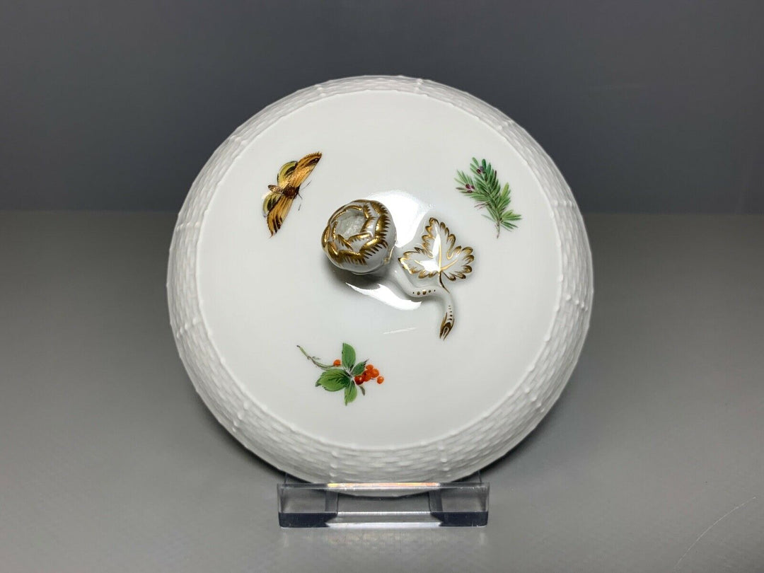 GROSSE MEISSEN DECKELDOSE ZUCKERDOSE DOSE VOGEL SCHMETTERLING TOP ZUSTAND 1.WAHL