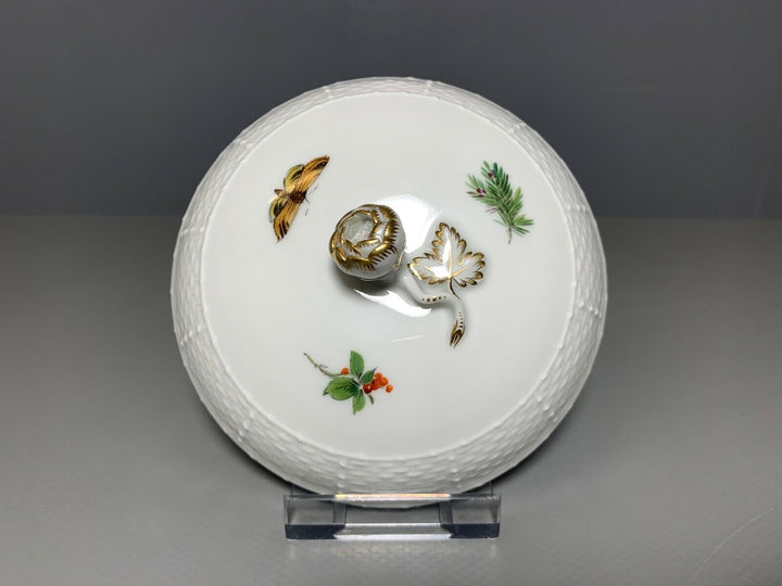 GROSSE MEISSEN DECKELDOSE ZUCKERDOSE DOSE VOGEL SCHMETTERLING TOP ZUSTAND 1.WAHL