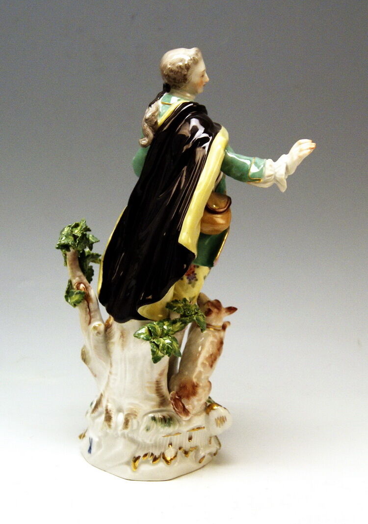MEISSEN GROSSE SCHÄFER FIGUR MANN HUND TALL SHEPHERD KÄNDLER MNR: 1 UM 1935