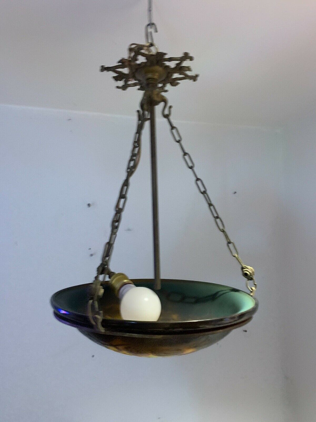 Early 20TH CENTURY d’argental French Cameo Art Glass Suspension Luminaire- afficher le titre d'origine