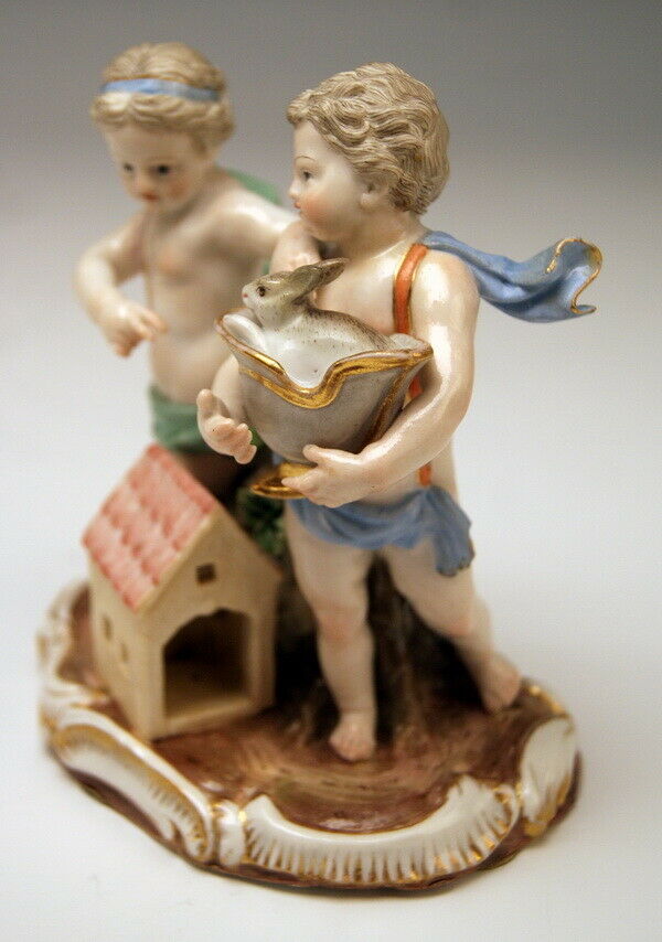 邁森 MEISSEN マイセン FIGUR 2 AMORETTEN HAUS KANINCHEN CUPIDS HOUSE RABBIT NR:H37 1860