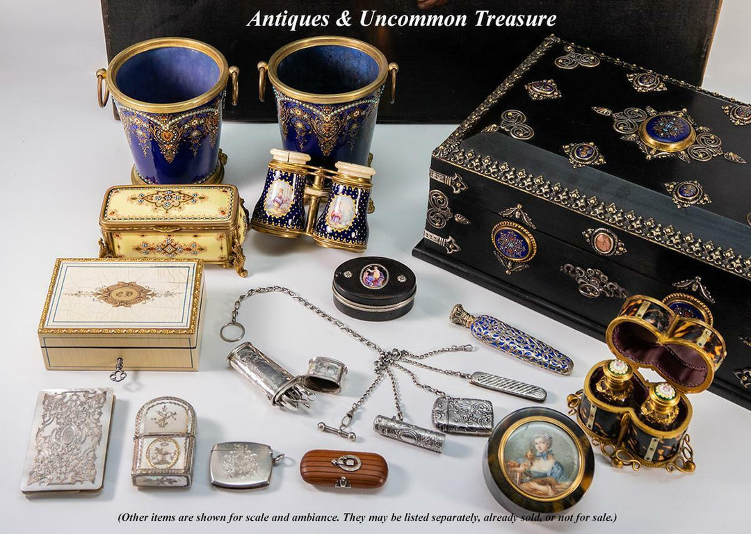Stunning Antique French Jewelry Box, Cigar Casket, Boulle Work, Lock w Key