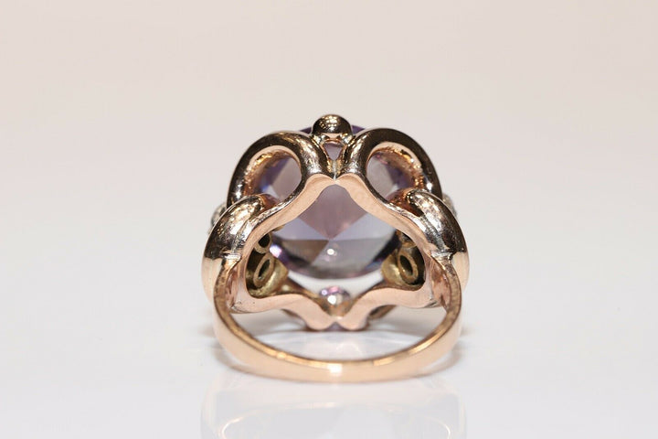 オールド オリジナル ヴィンテージ 14K ナチュラルローズカットダイヤモンドとアメシストのリング