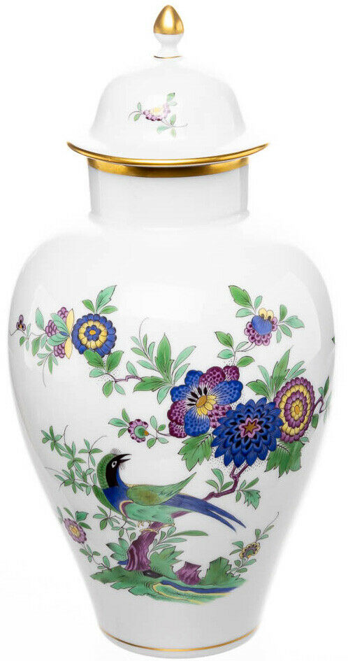 Deckelvase indische Fels- Blumen und Vogelmalerei Meissen Neuer Ausschnitt 1. W.
