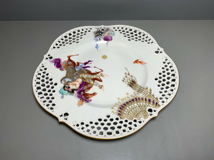 MEISSEN DURCHBRUCH TELLER 1001 NACHT LIEBESPAAR AUF PFERD TOP ZUSTAND D:29cm