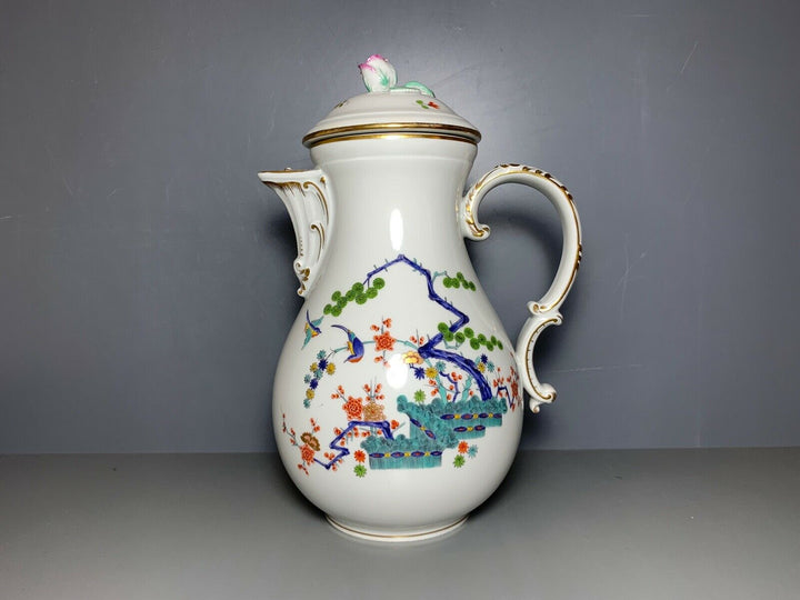 GROSSE MEISSEN KAFFEE KANNE INDISCHES ASTMUSTER VOGEL BLUMEN GOLD GUTER ZUSTAND