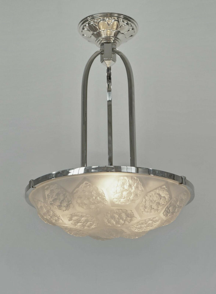 ETLING : FRENCH 1930 ART DECO CHANDELIER .......... pendant modernist lamp 1935