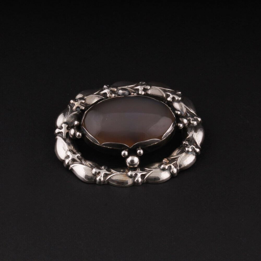 GEORG JENSEN Sterling Brooch #108 with Chalcedony. GJ Himself. VERY RARE!