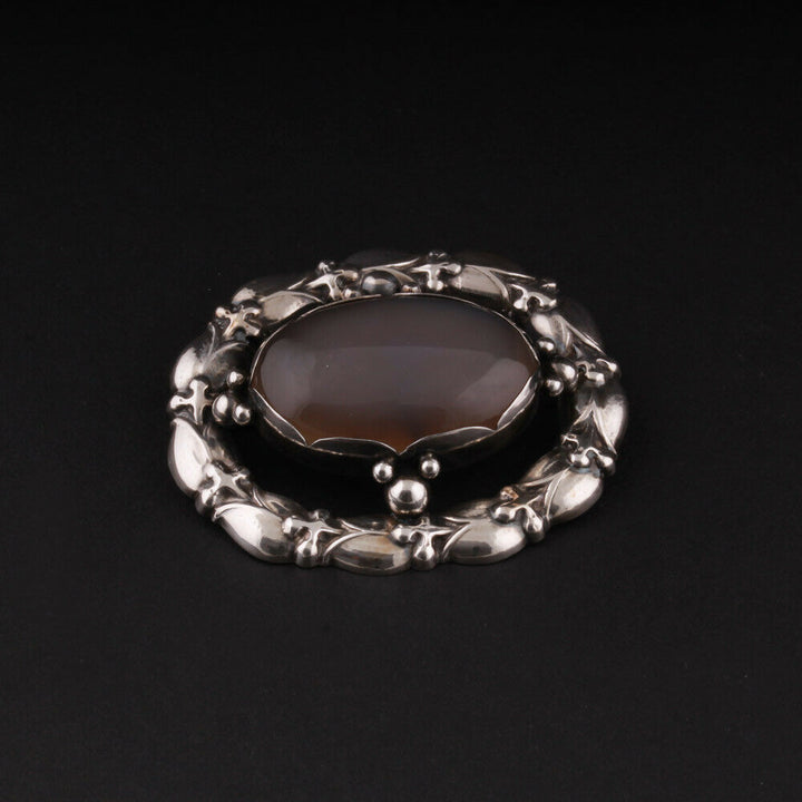 GEORG JENSEN Sterling Brooch #108 with Chalcedony. GJ Himself. VERY RARE!