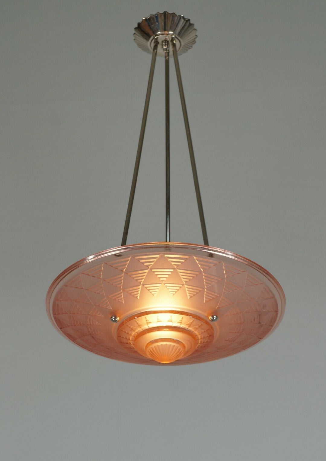 PETITOT : FRENCH 1930 ART DECO PENDANT .. chandelier 1925 lamp muller era France